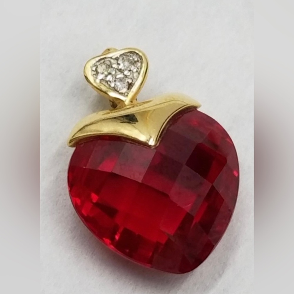 Genuine Sapphire Heart pendant w/ diamond accent on 10k solid gold